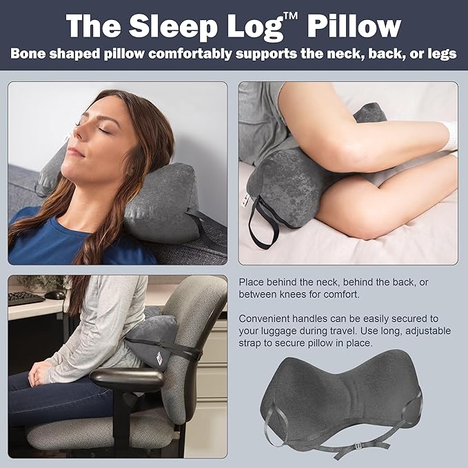 Core Products Sleep Log Bone Shaped Chiropractic Neck and Back Pillow for Cervical Support, Adjustable Firmness, Midsize - Travel or Use at Home, 13" x 6" x 6", 60" Strap