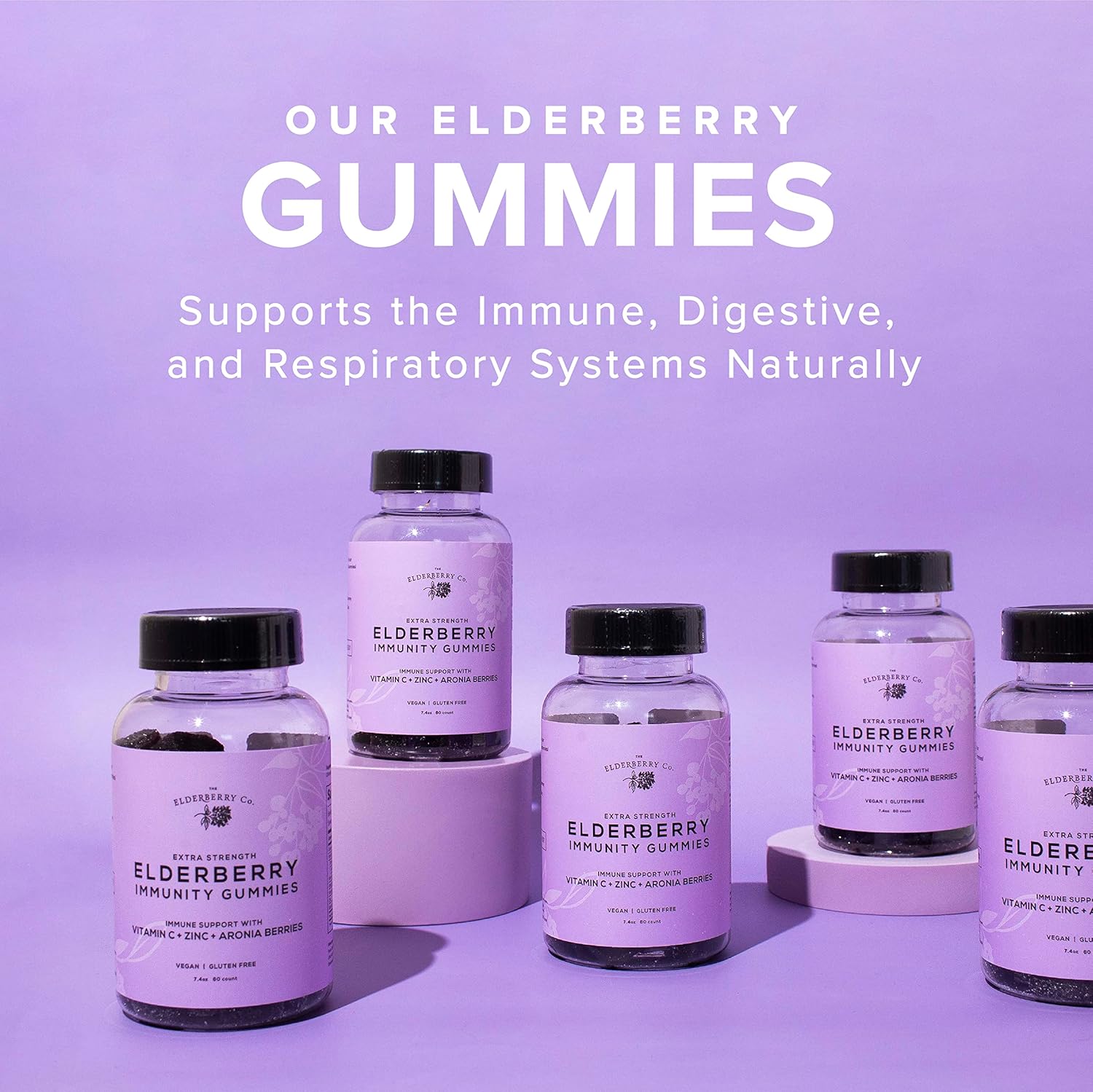 The Elderberry Co. Extra Strength Elderberry Gummies + Aronia Berries with Vitamins C, D,E and Zinc for All-Natural Immune Support, No Artificial Ingredients (60 Count)