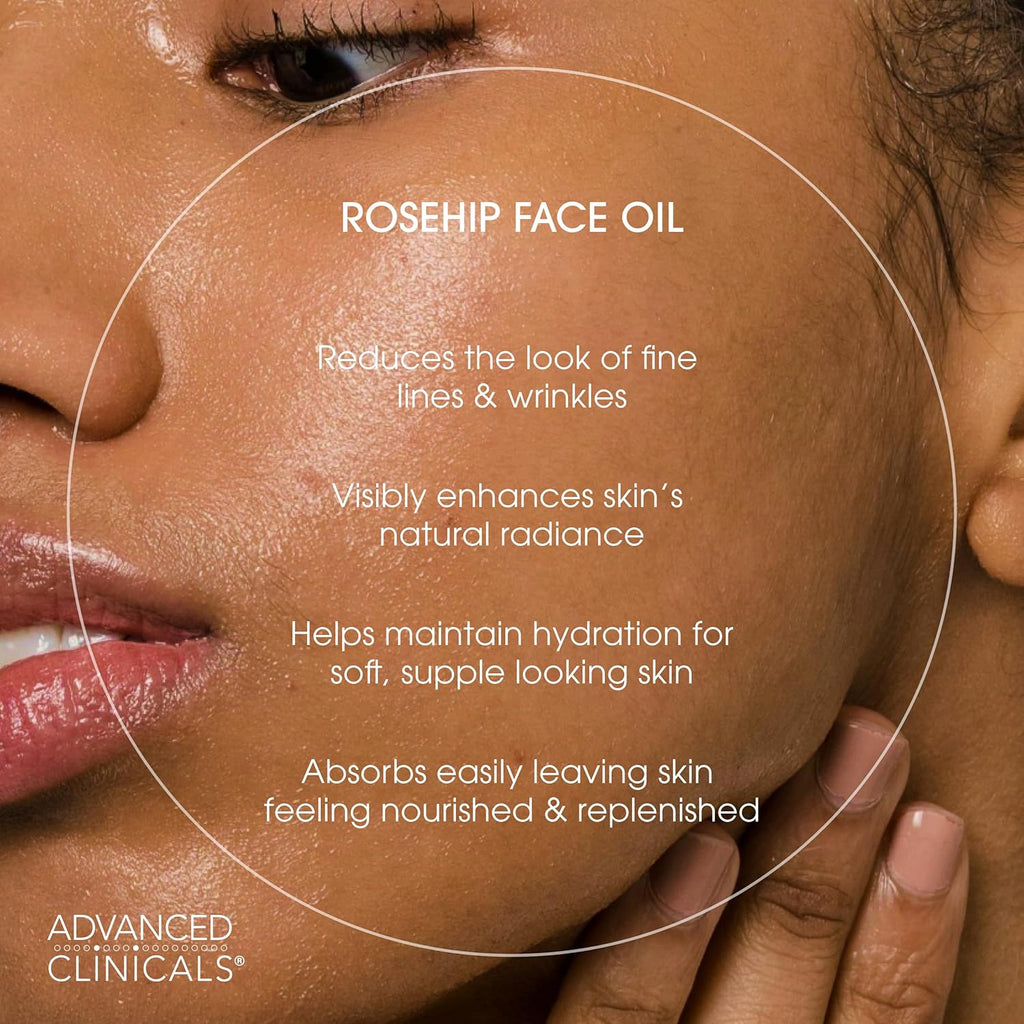 Advanced Clinicals Rosehip Oil For Face With Vitamin E + Botanicals Helps Improve Look Of Dark Spots, Wrinkles, Fine Lines, & Uneven Looking Skin Tone | Moisturizing Skin Care Face Serum, 2-Pack