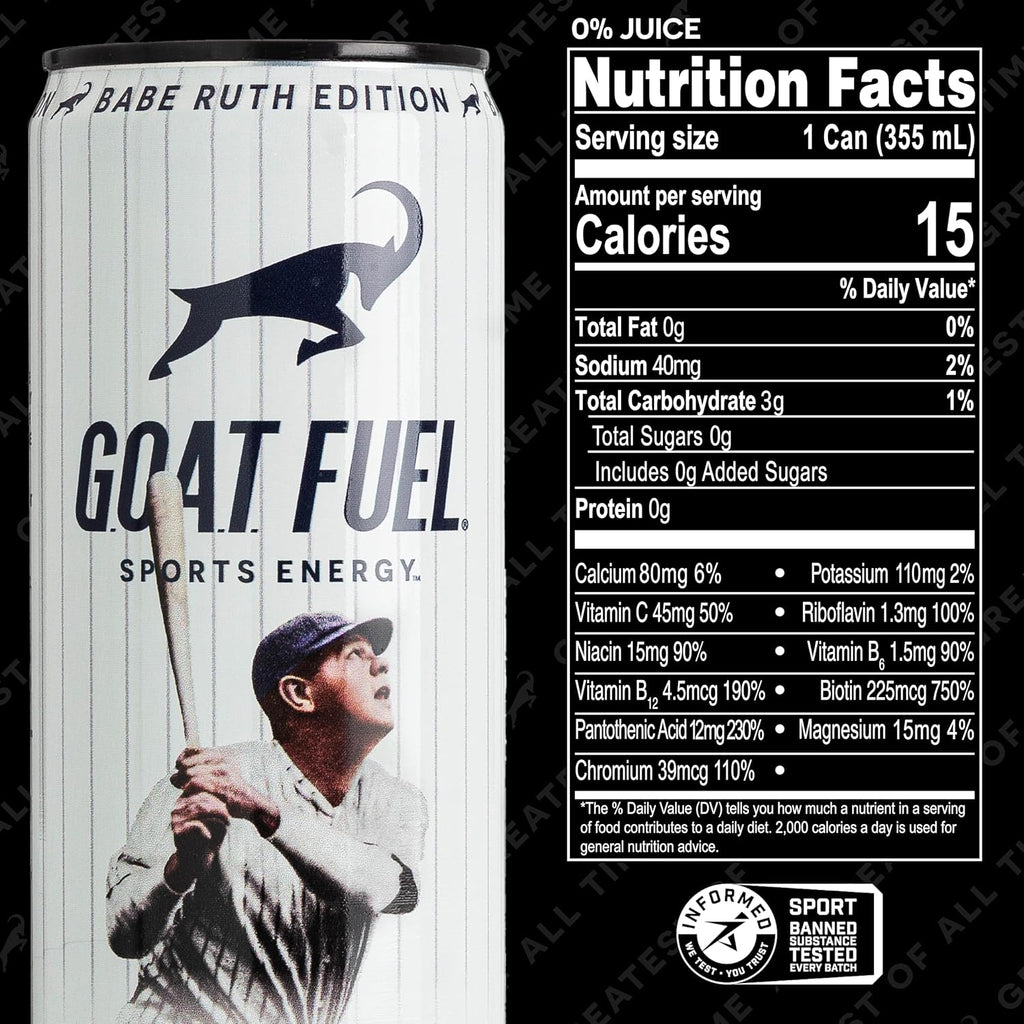 G.O.A.T. Fuel Energy Drink, Co-Founded by Jerry Rice, Natural Caffeine, Electrolytes, BCAAs, Cordyceps Mushrooms & Antioxidants, Light Carbonation Pre Workout, 12 Pack, 12 FL Oz, Blueberry Lemonade