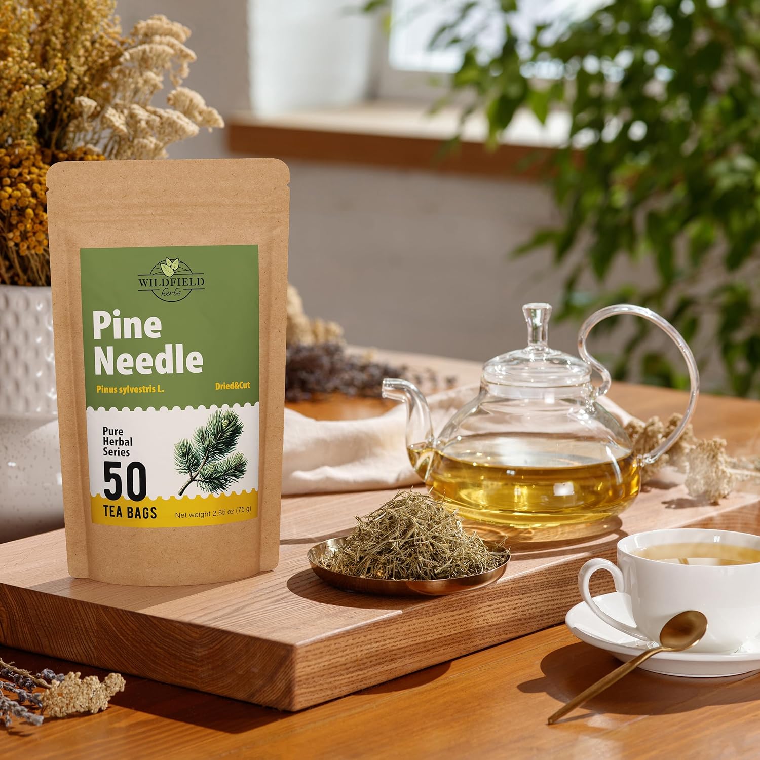 50 Bags Pine Needle Tea Dried Pine Needles Herb Tea (Pinus Koraiensis) - 50 Count 1.5g Bags Dried Needle Leaf Aguja De Pino