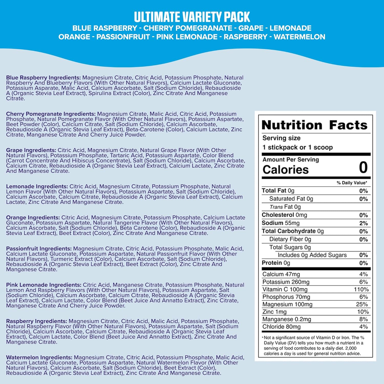 Ultima Replenisher Daily Electrolyte Powder Drink Mix - Sugar Free - Ultimate Variety, 36 Stickpacks - Hydration Packets with 6 Electrolytes and Minerals - Keto Friendly, Vegan, Non-GMO