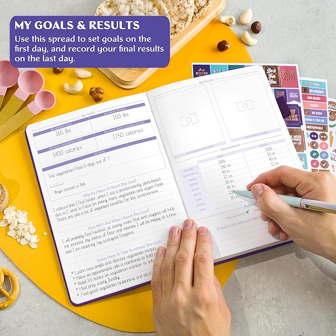 Legend Wellness Planner & Food Journal – Daily Diet & Health Journal with Weight Loss, Measurement & Exercise Trackers – Lifestyle & Nutrition Diary – Lasts 6 Months, A5 size – Purple