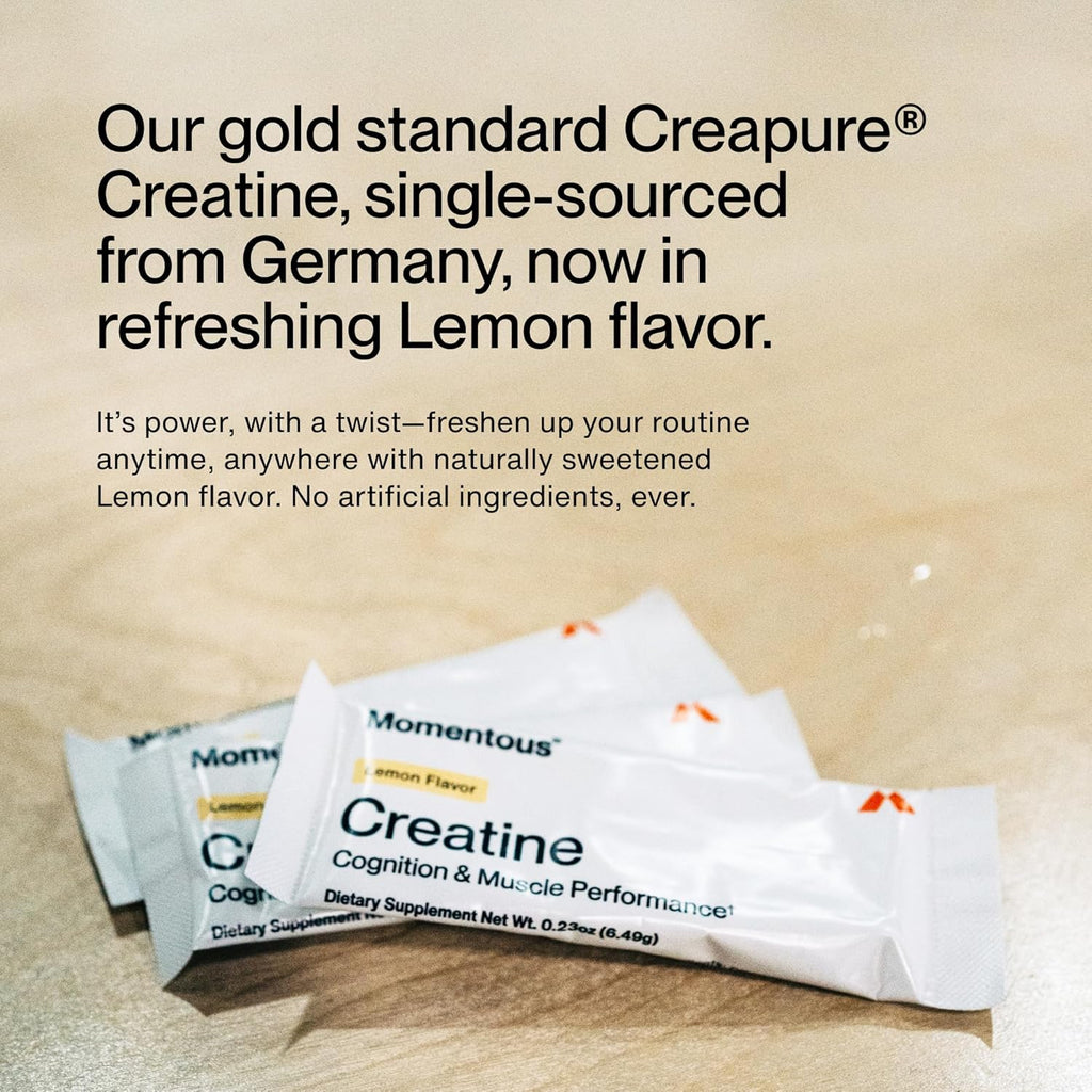 Momentous Creatine Lemon Monohydrate Powder - Creapure Creatine Powder - Supports Strength, Lean Muscle, & Recovery for Men & Women - NSF Certified for Sport - 6.49 g per Serving - 15 Servings