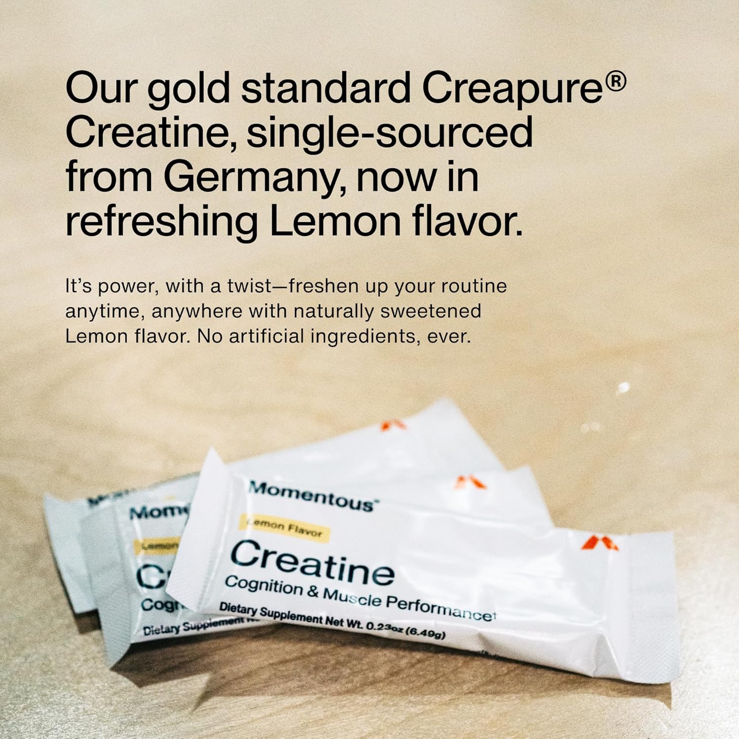 Momentous Creatine Lemon Monohydrate Powder - Creapure Creatine Powder - Supports Strength, Lean Muscle, & Recovery for Men & Women - NSF Certified for Sport - 6.49 g per Serving - 15 Servings