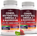 NEW AGE COQ10 200mg Red Yeast Rice 3000mg Omega 3-6-9 3000mg Magnesium Complex 500mg Zinc Vitamin K2 D3 - Vitamins for Women and Men with Vitamin B3, Coenzyme Q10-120 Count