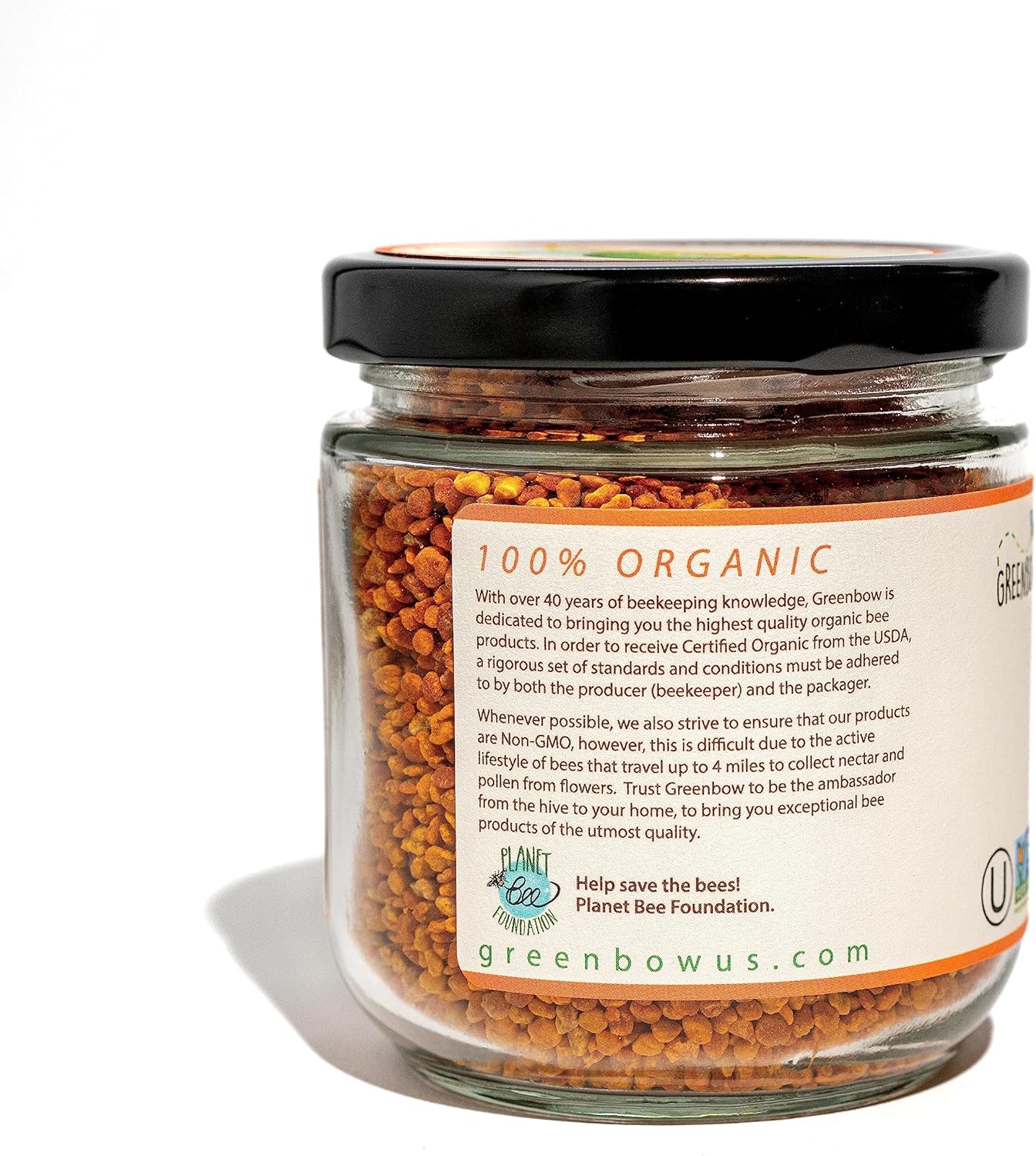 Greenbow Organic Bee Pollen - 100% USDA Certified Organic, Non-GMO, Halal, Kosher Certified, Pure & Natural Bee Pollen - Superfood Packed with Proteins, Vitamins & Minerals - Gluten Free - 155g
