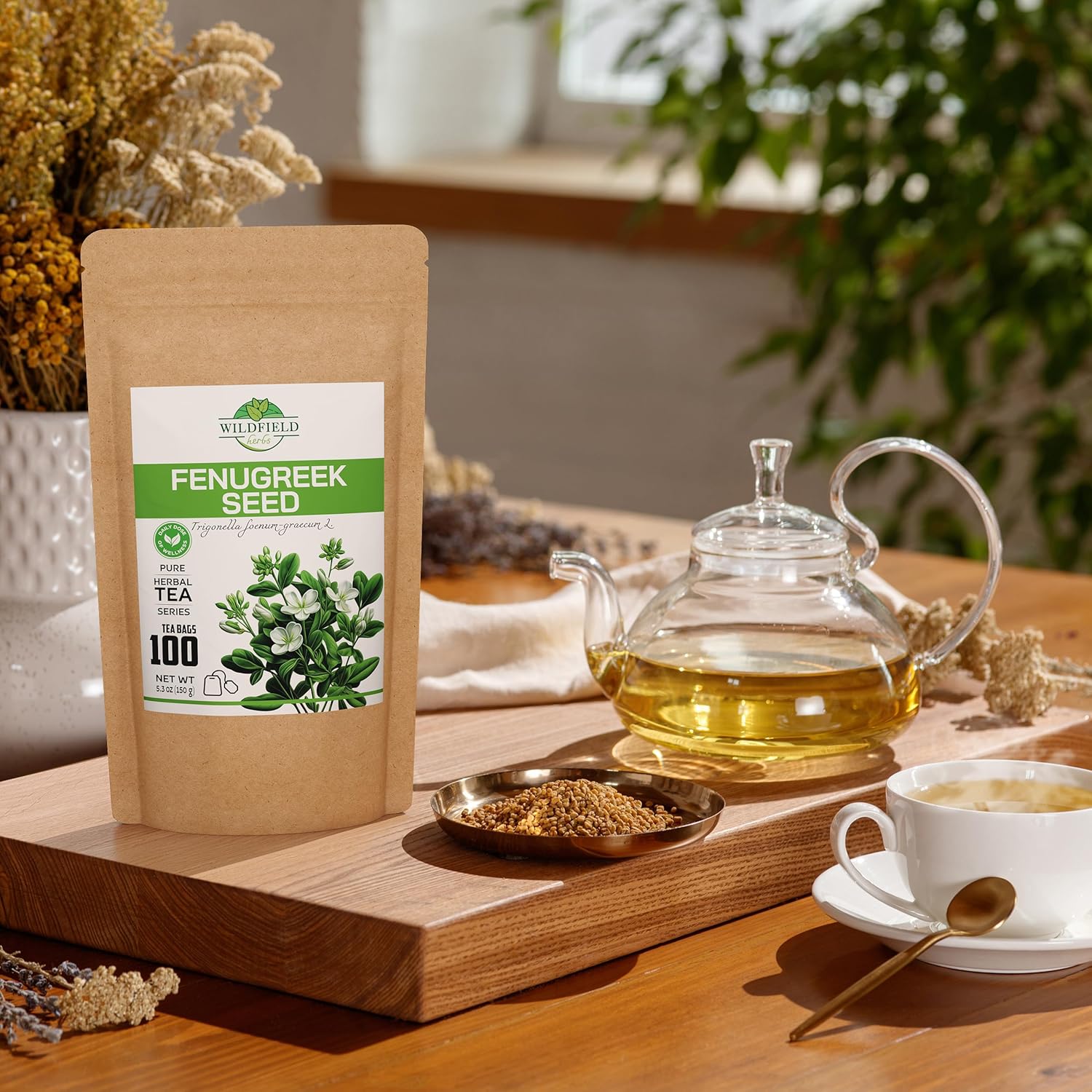 100 Bags Dried Fenugreek Herb Tea (Trigonella Foenum-Graecum) - 100 Count 1.5g Tea Bags Fenugreek Semillas De Fenogreco