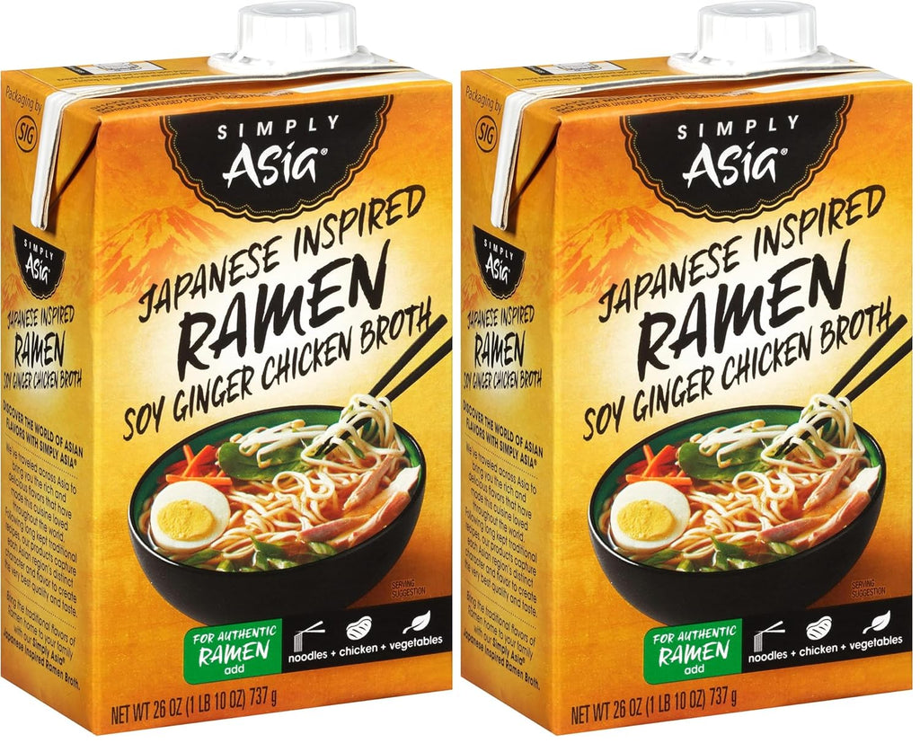 Simply Asia Japanese Inspired Ramen Soy Ginger Chicken Broth, 26 fl oz (Pack of 2)