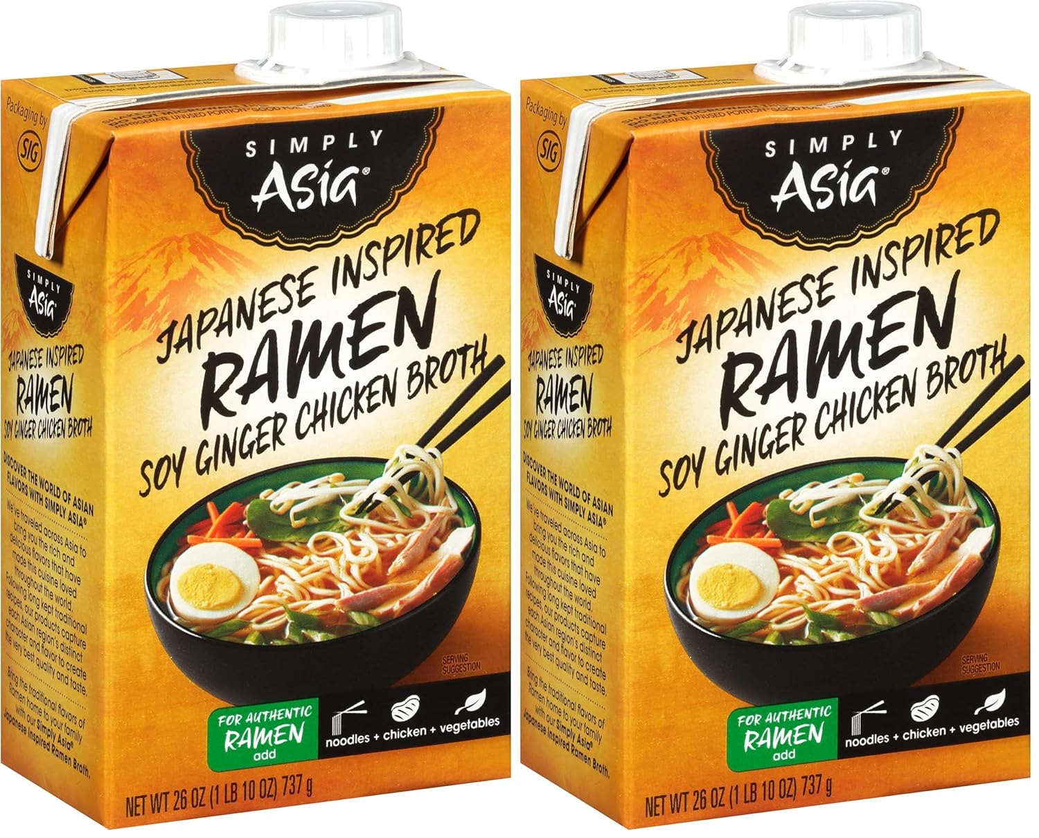 Simply Asia Japanese Inspired Ramen Soy Ginger Chicken Broth, 26 fl oz (Pack of 2)