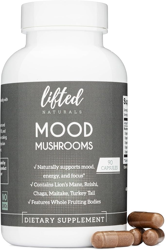 Mood Mushrooms - Lifted Mushroom Supplement - Lion's Mane, Reishi, Chaga, Turkey Tail, Maitake - Energy, Focus, Stress Relief