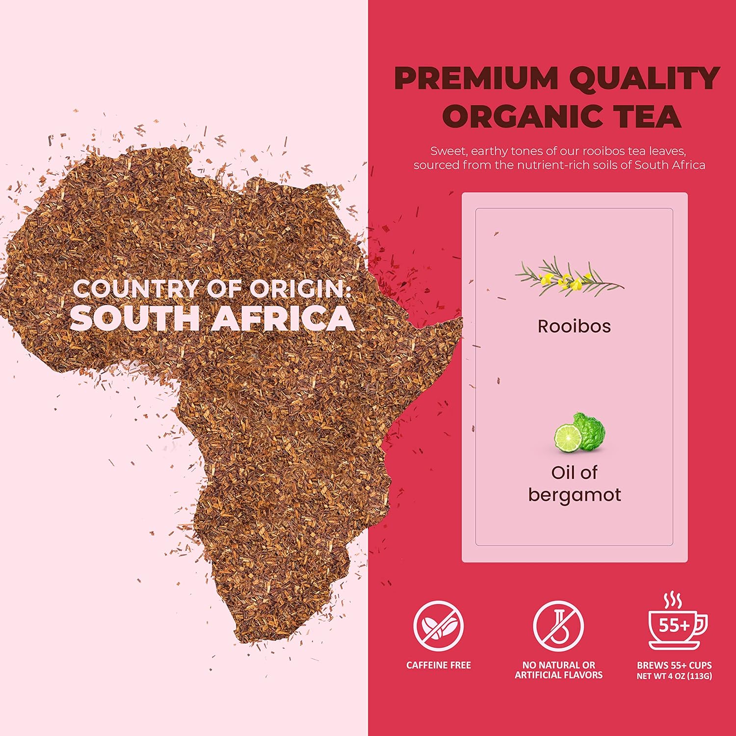 Gardenika Organic Red Rooibos Loose Leaf Tea with Bergamot Oil, Herbal, Caffeine-Free, KSA Kosher, No Natural or Artificial Flavors - 4 oz (1 Pack)