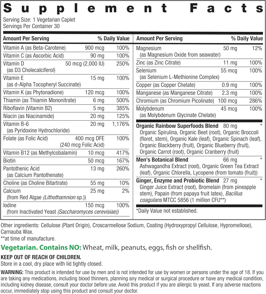 Rainbow Light Multivitamin for Men, Vitamin C, D & Zinc, Probiotics, Men's One Multivitamin Provides High Potency Immune Support, Non-GMO, Vegetarian, 30 Tablets