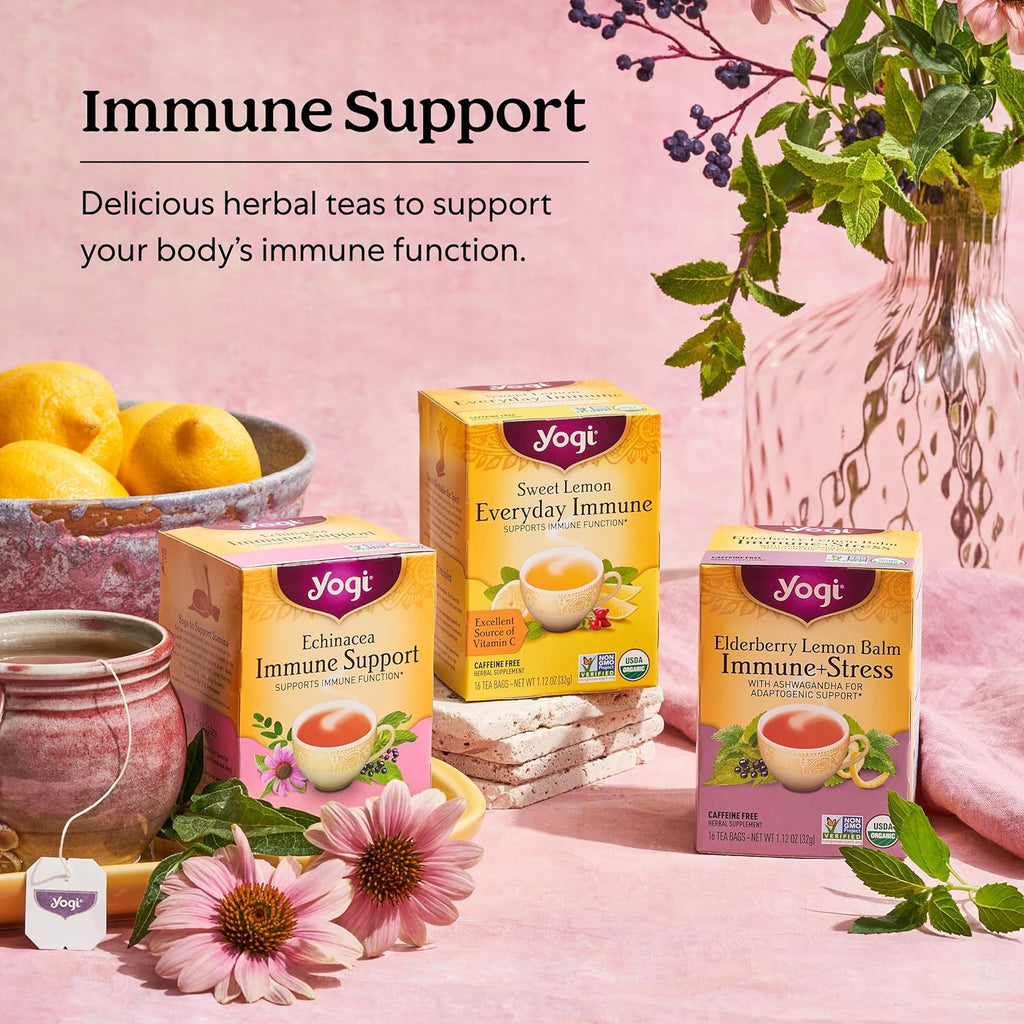 Yogi Tea Sweet Lemon Everyday Immune - 16 Bags per Pack (4 Packs) - Daily Immune Support Tea - Delicious Lemon Tea Bags - Includes Tulsi, Lemongrass, Rose Hip, Lemon Peel & More