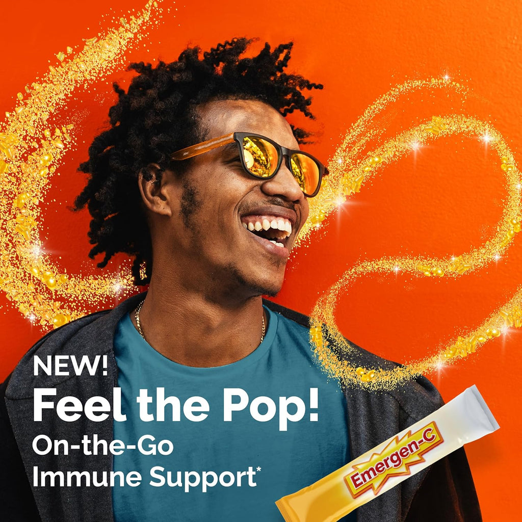 Emergen-C Crystals, On-the-Go Emergen-C Immune Support Supplement with Vitamin C, B Vitamins, Zinc and Manganese, Orange Vitality, Back to School Essentials - 56 Stick Packs