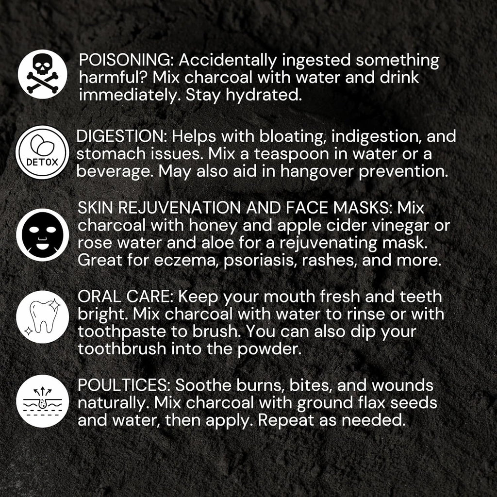Activated Hardwood Charcoal Powder | Supports Skin, Body, Oral Health, Teeth Whitening | Dietary Supplement