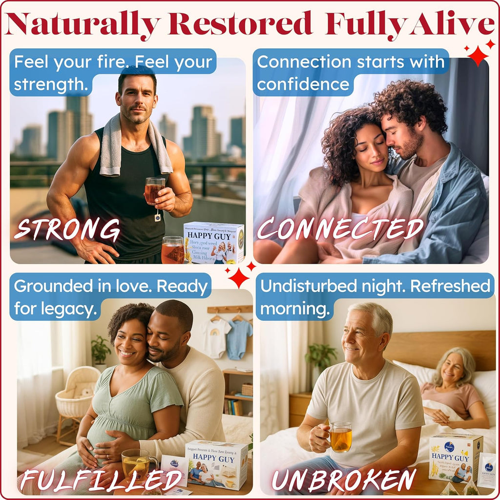 Dr. Lu’s Happy Tea for Guy | 100% Natural Energy Tea for Men | Supports Prostate, Vitality & Fertility | 11-Herb Blend with Maca, Corn Silk & Hibiscus in Corn Fiber Tea Bags Made in USA