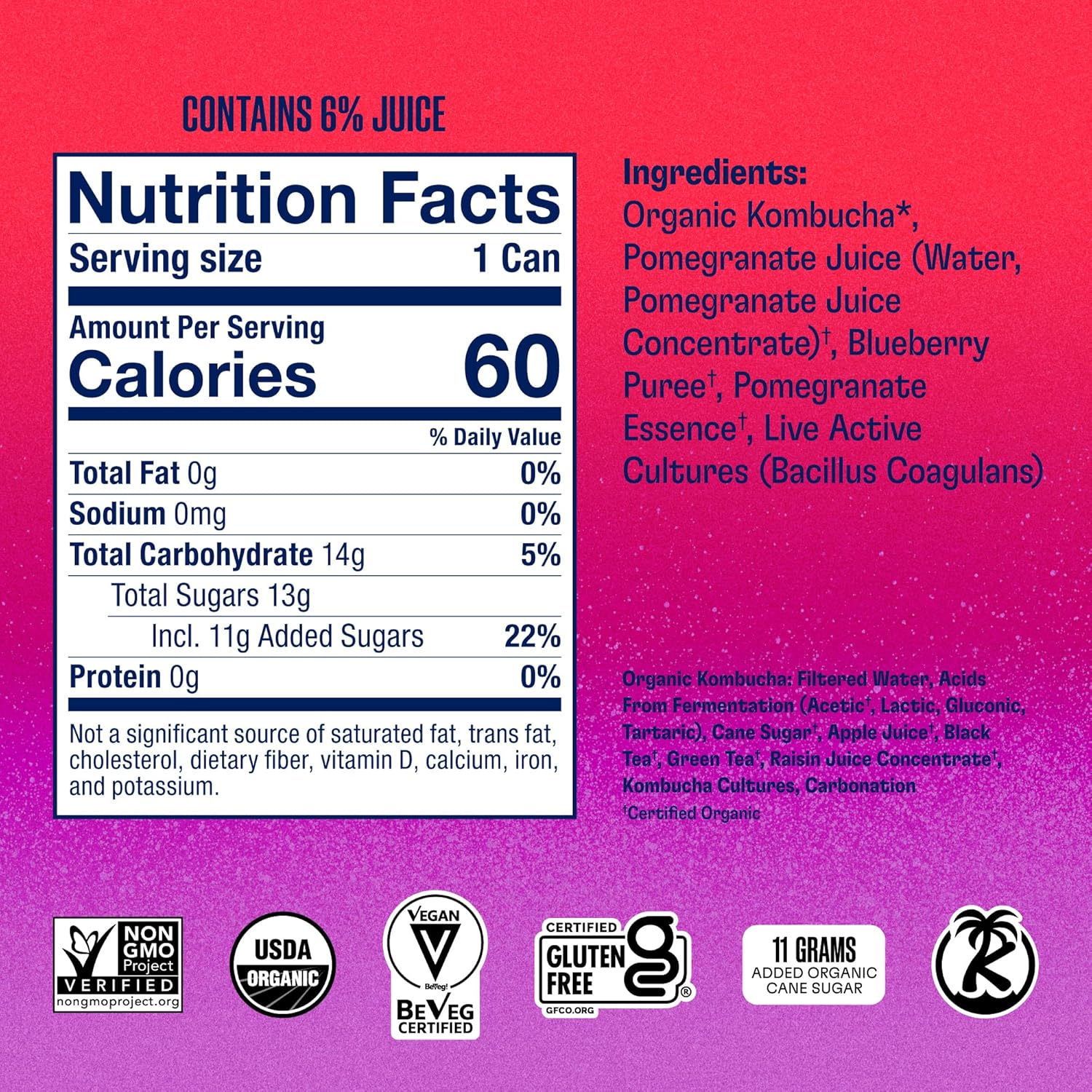Health-Ade Pomegranate Blueberry Kombucha, Organic Drink, 12-Pack (11.5 Fl Oz Cans) - Fermented Tea with Probiotics, Detoxifying Acids, Supports Gut Health - Non-GMO, Vegan, Gluten-Free