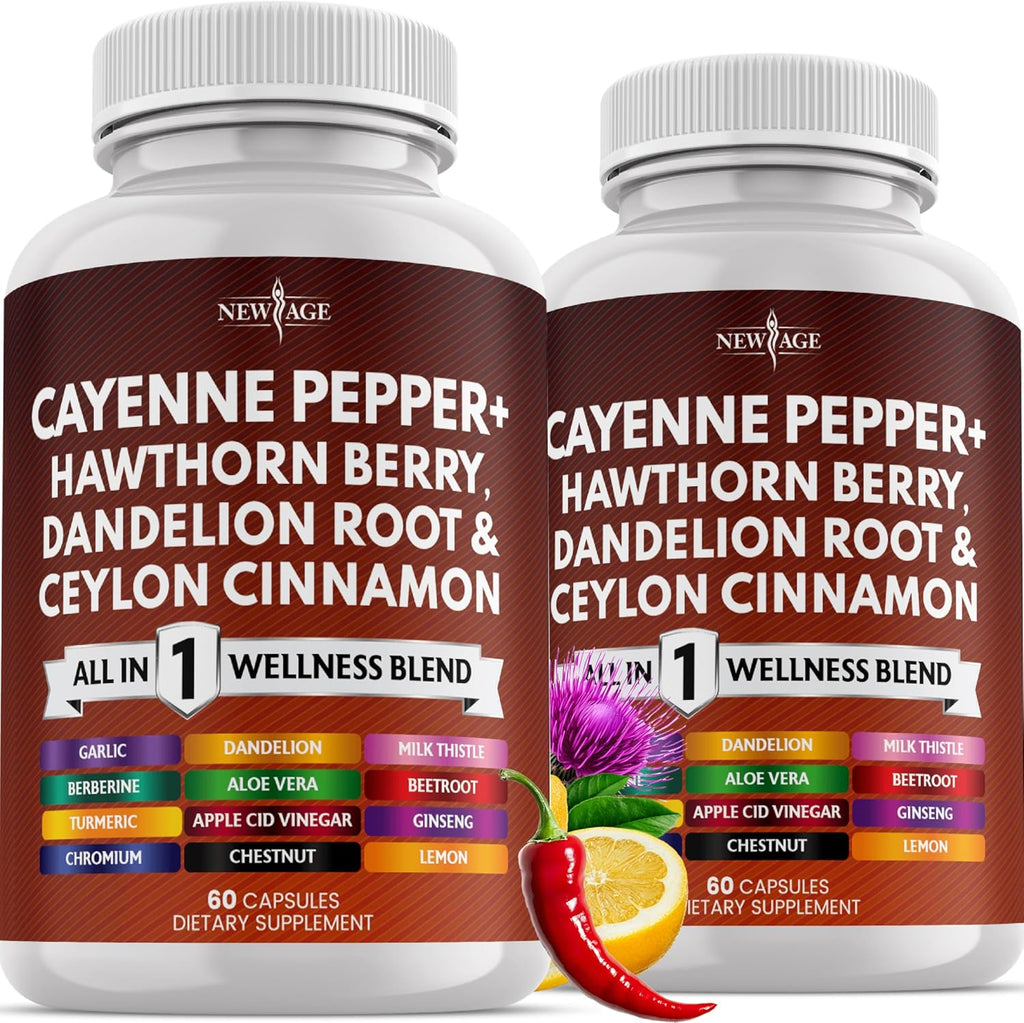 Cayenne Pepper Capsules Supplement with Hawthorn Berry, Dandelion Root, Ceylon Cinnamon, Garlic, Ginger, ACV, Milk Thistle, Beet Root, Aloe Vera - 120 Count