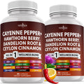 Cayenne Pepper Capsules Supplement with Hawthorn Berry, Dandelion Root, Ceylon Cinnamon, Garlic, Ginger, ACV, Milk Thistle, Beet Root, Aloe Vera - 120 Count