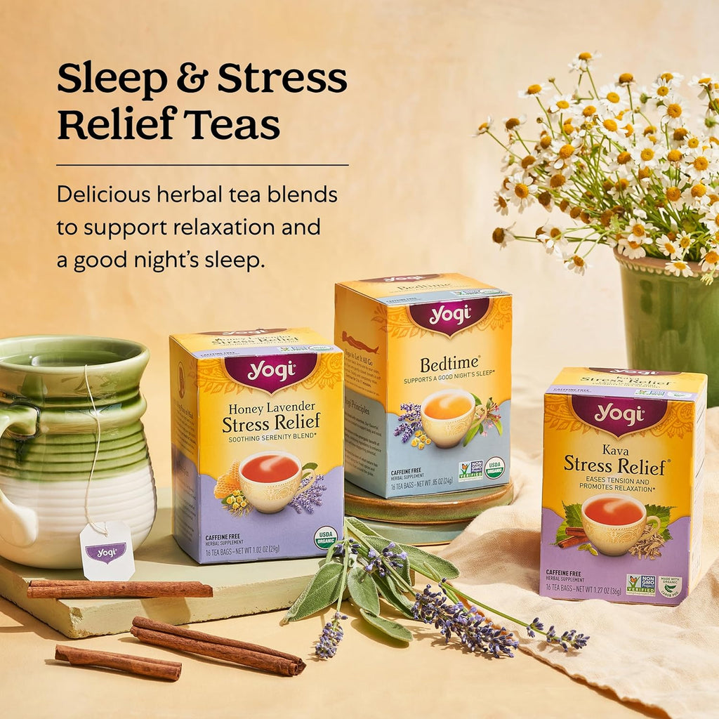Yogi Tea Relaxation & Stress Relief Variety Pack - 16 Tea Bags per Pack (3 Packs) - Relaxing Tea Sampler - Includes Honey Lavender Stress Relief, Bedtime Tea & Comforting Chamomile