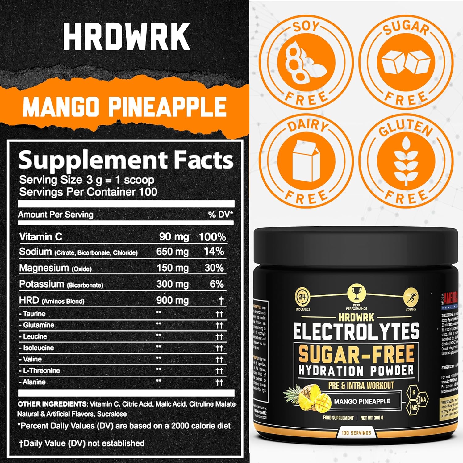 HRDWRK Electrolytes Powder with Magnesium, Potassium - Sugar Free Electrolytes Boost Endurance and Reduce Fatigue with This Electrolytes Supplement - Maximum Hydration - Keto Friendly