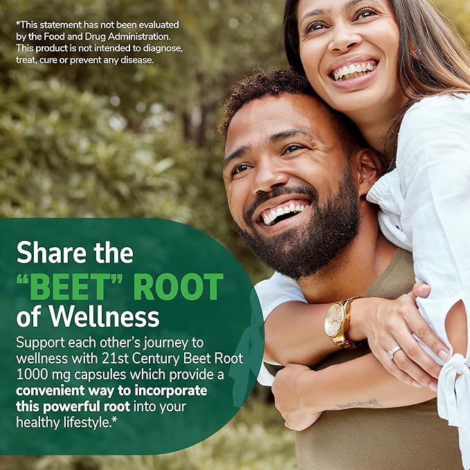 21st Century Traditional Beet Root 1000 mg (90 Count), Gluten-Free Beet Supplement for General Health and Wellness Support, Non-GMO, Vegan, Free from Common Allergens, 45 Servings