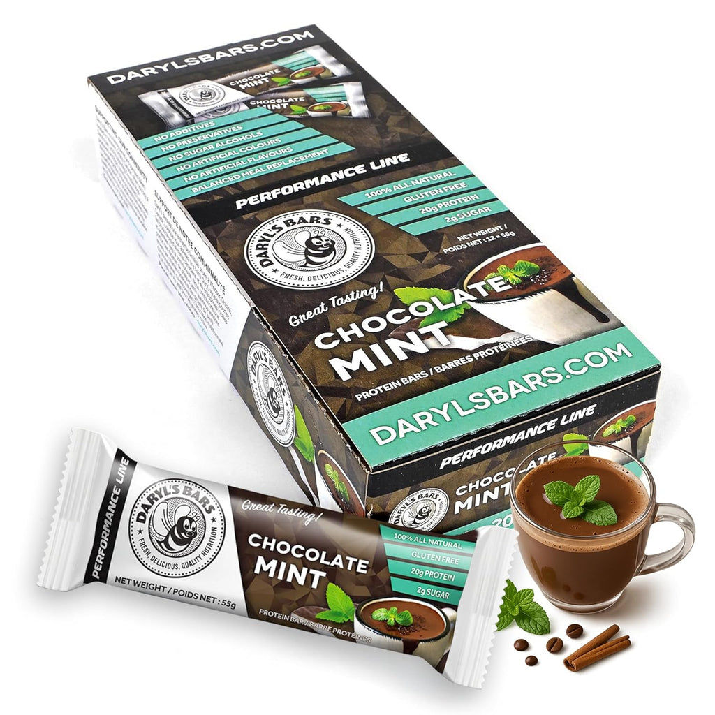 Daryl's Bars, Chocolate Mint On the Go Whey Protein Bars, Gluten Free, Low Sugar, 20gr of Protein Snack, Meal Replacement, Pack of 1