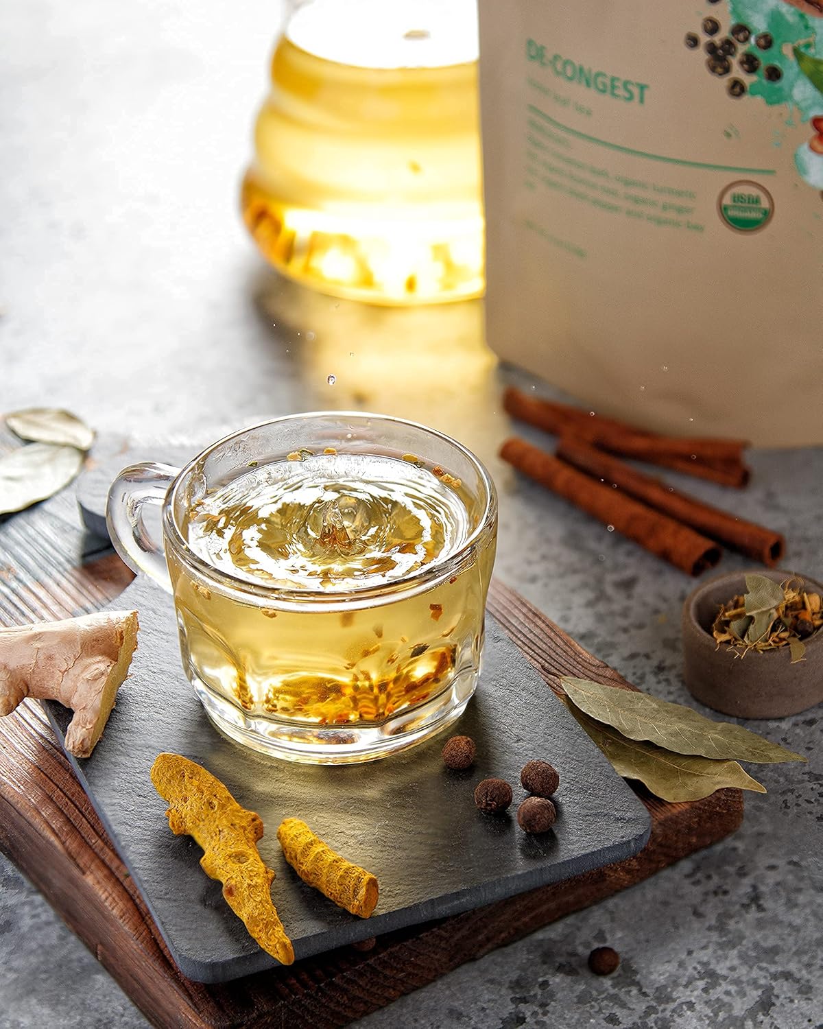 Gardenika Organic Decongest Loose Leaf Tea, Herbal, Caffeine-Free, KSA Kosher, Ayurvedic Blend with Turmeric, Cinnamon, Liquorice, Ginger Root – 4oz (1 Pack)