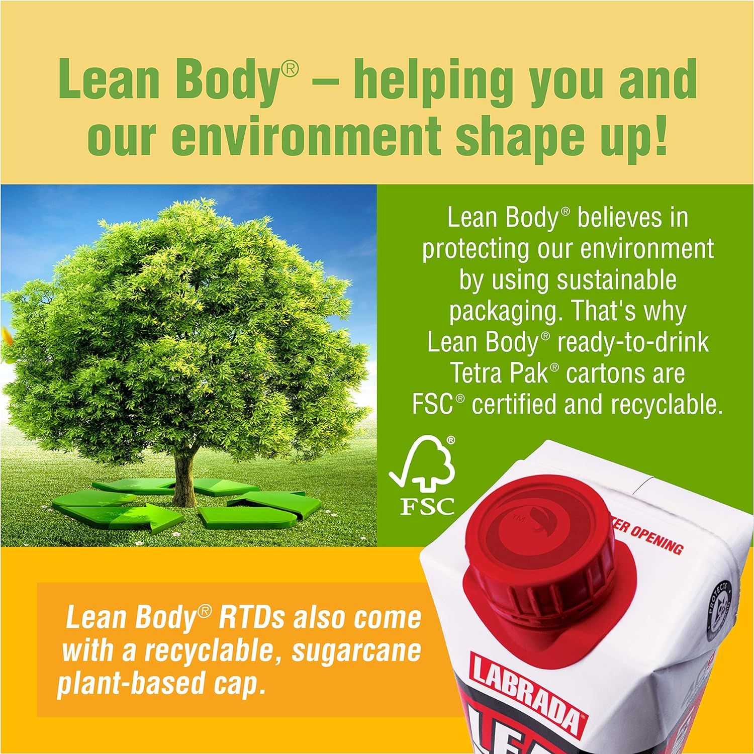 Lean Body Ready-to-Drink Vanilla Protein Shake, 20g Protein, Whey Blend, 0 Sugar, Gluten Free, 22 Vitamins & Minerals, (Recyclable Carton & Lid - Pack of 4)