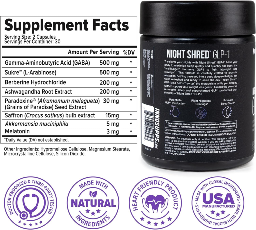 InnoSupps Night Shred™ GLP-1 | Nighttime Metabolic + Sleep Support* | Akkermansia + Ashwagandha | 60 Capsules. 30 Servings.