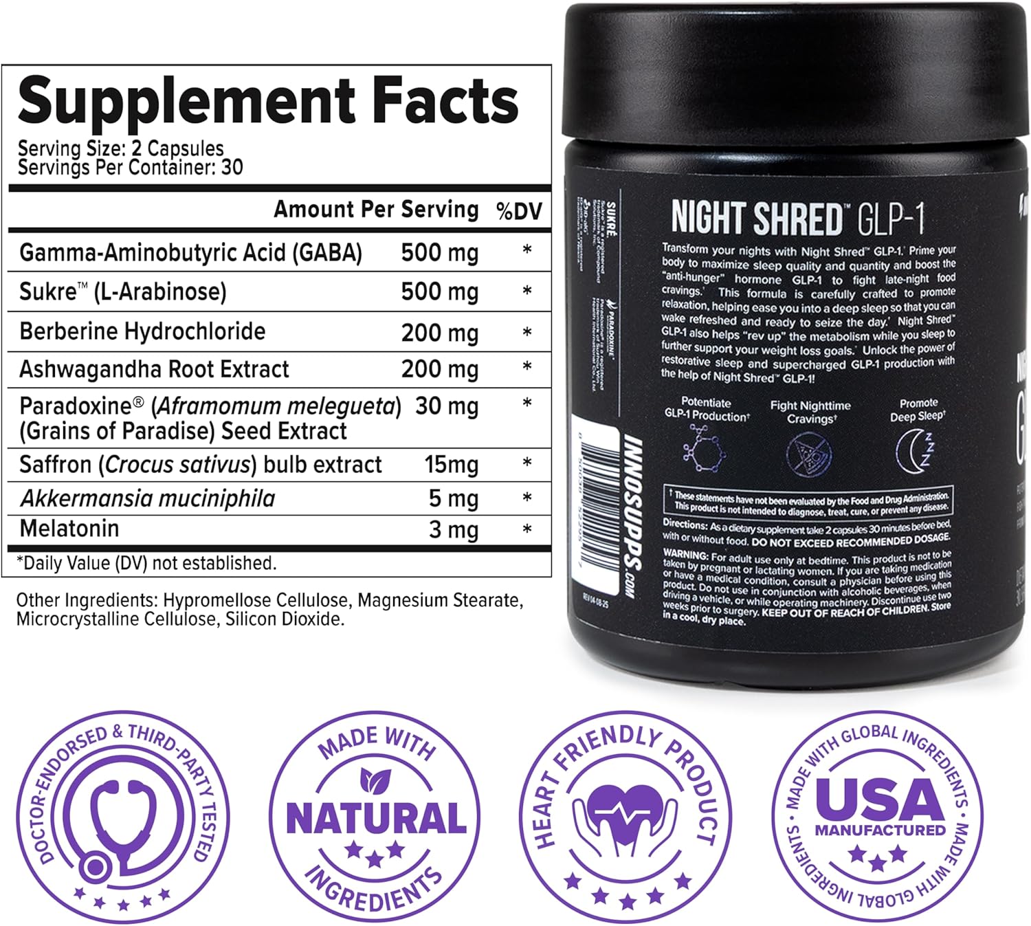 InnoSupps Night Shred™ GLP-1 | Nighttime Metabolic + Sleep Support* | Akkermansia + Ashwagandha | 60 Capsules. 30 Servings.
