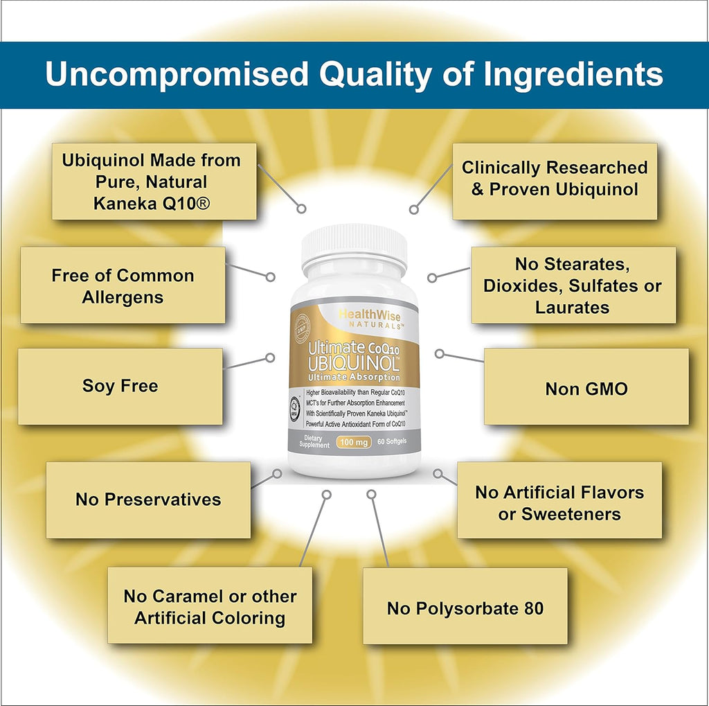 Ultimate CoQ10 UBIQUINOL 100mg - Over 4X More Effective: Maximum Absorption & Potency - Non-GMO/Soy Free - Kaneka Ubiquinol - 60 Liquid Softgels