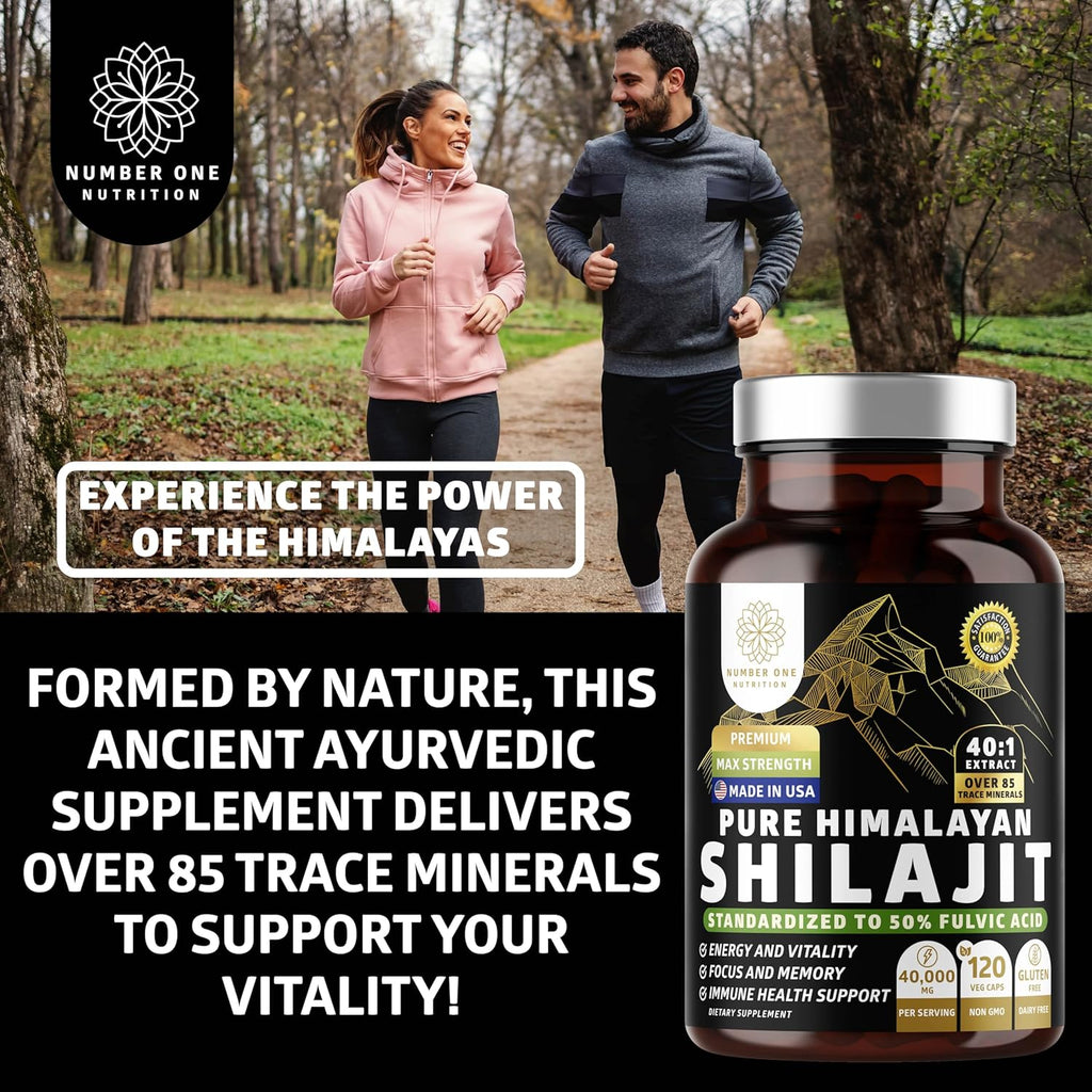 Pure Himalayan Shilajit Supplement for Men and Women, [40,000MG, Max Strength] Contains 50% Fulvic Acid with Over 85 Trace Minerals to Support Energy, Brain and Immunity, 120 Veg Caps