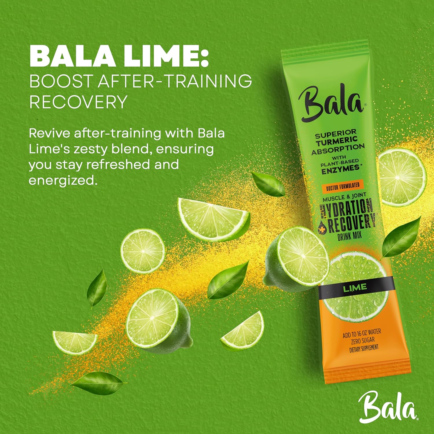 BALA Enzyme Hydration & Sugar-Free Drink Mix Powder - May contributes to Overall Wellness - Lime 0.25oz (30 Count)