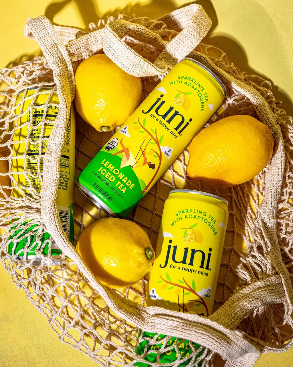 Juni Sparkling Adaptogen Drink with Ashwagandha, Lion’s Mane & Reishi Mushrooms | Green Tea for Focus, Zero Sugar, 10 Calories, Organic | Non Alcoholic Drinks - Lemonade Iced Tea 12 pack