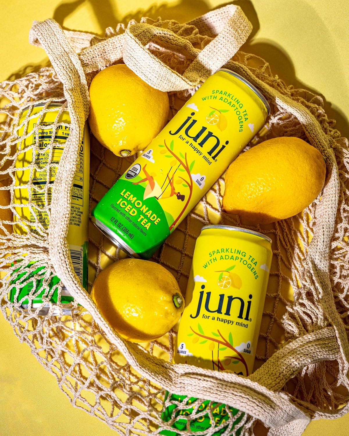 Juni Sparkling Adaptogen Drink with Ashwagandha, Lion’s Mane & Reishi Mushrooms | Green Tea for Focus, Zero Sugar, 10 Calories, Organic | Non Alcoholic Drinks - Lemonade Iced Tea 12 pack