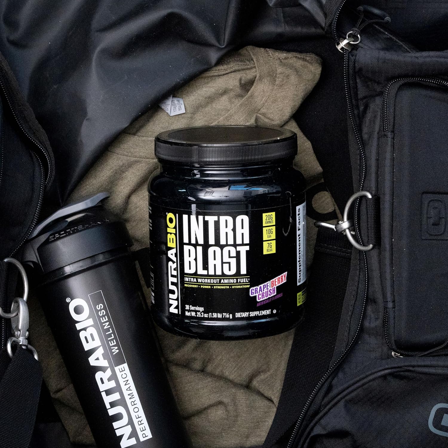 NutraBio Intra Blast Bcaa Powder Amino Acid Supplement, Electrolyte & Hydration Blend, Intra, Pre Workout & Muscle Recovery, 20g Eaa Amino Acids Powder, 5g Glutamine- Grape Berry Crush, 30 Serving