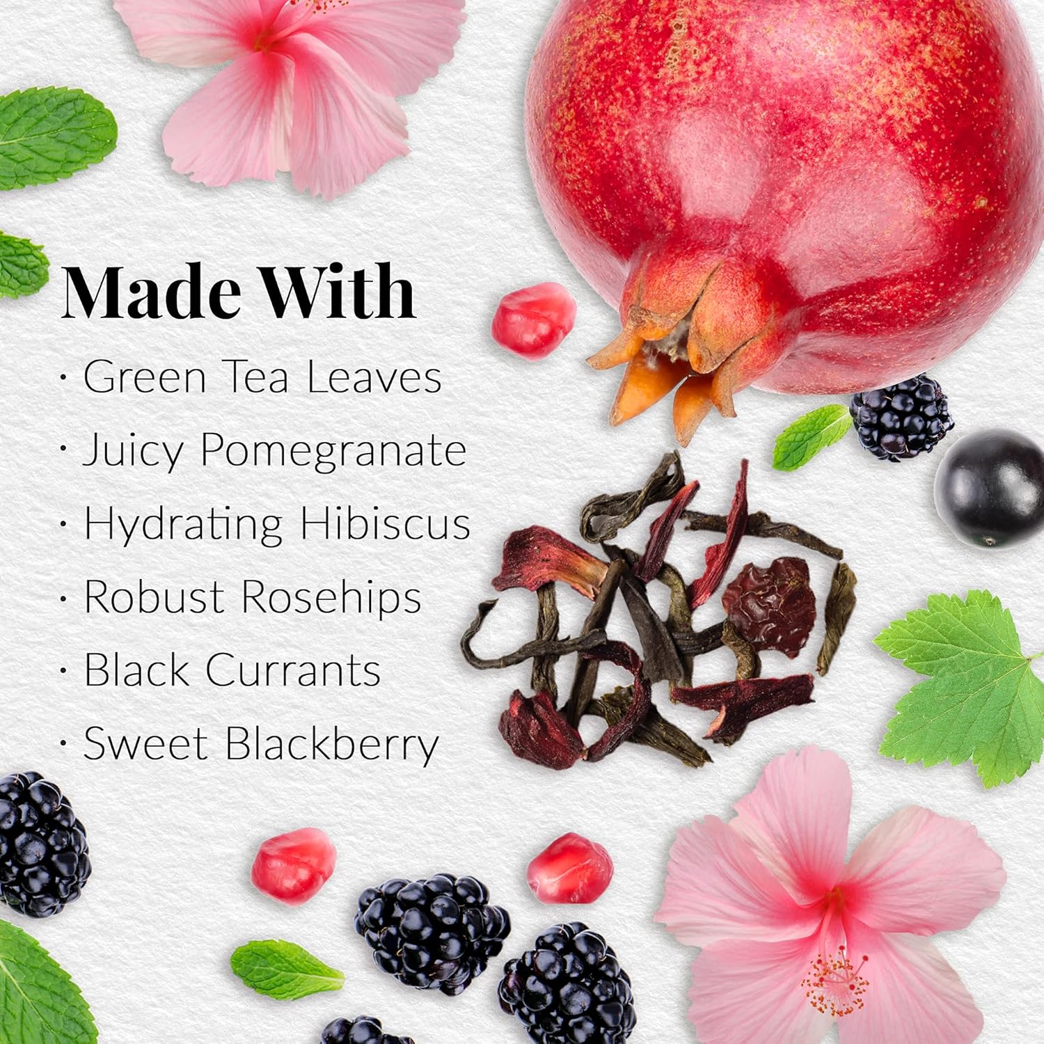 The Republic of Tea Pomegranate Superfruit Full-Leaf Loose Green Tea 1 lb Bulk Bag | Steeps 200 Cups