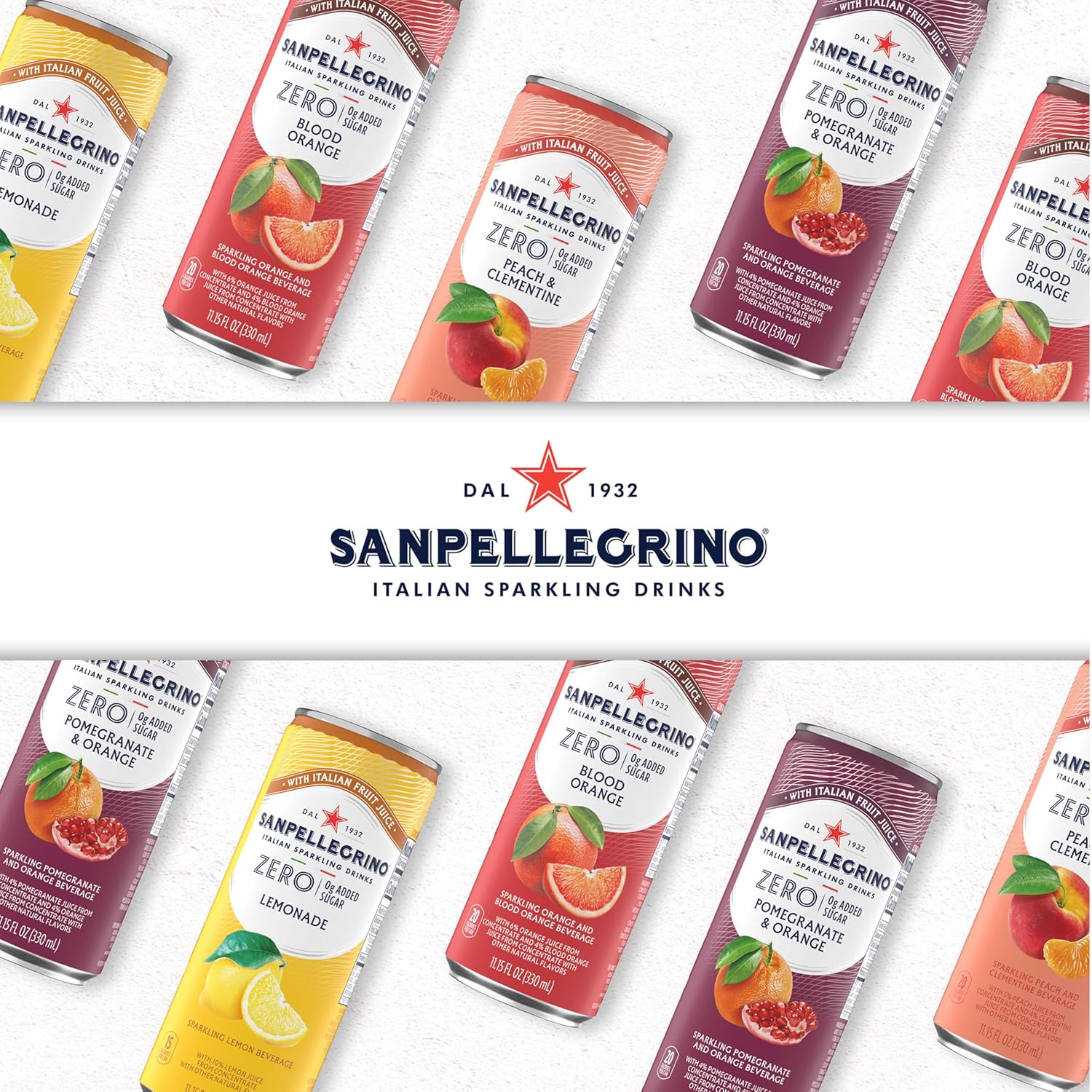 Sanpellegrino Zero Grams Added Sugar Lemonade Italian Sparkling Drink, 24-Pack Of 11.15 Fl Oz Cans, Sanpellegrino Italian Sparkling Drinks, Low-Calorie Sparkling Juice Beverages