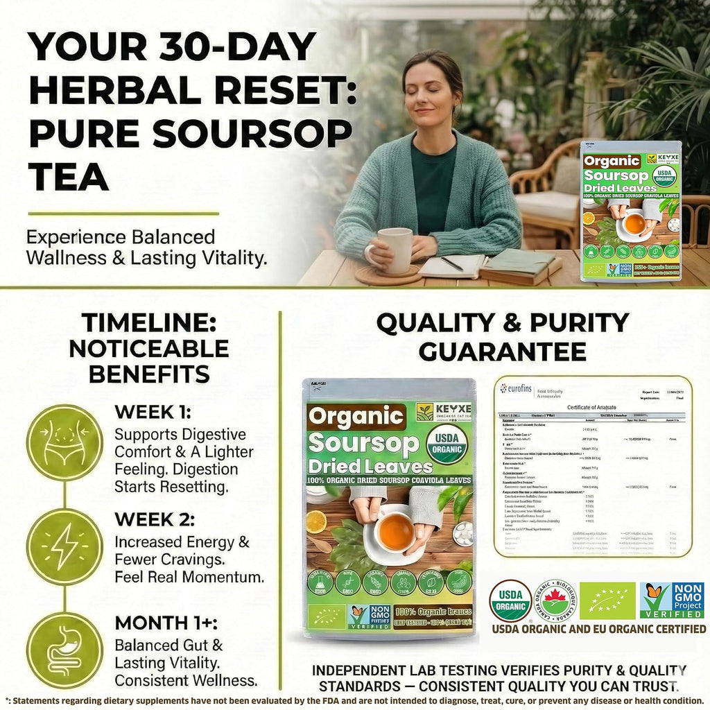 160+ USDA Organic Soursop Graviola Dried Leaves, Non GMO, 100% Organic Whole Soursop Leaves, Caffeine Free, Gluten Free, Wildcrafted & Authentic, Hojas de Guanabana, te de graviola , Guanábana Hojas Loose Leaf Herbal Tea