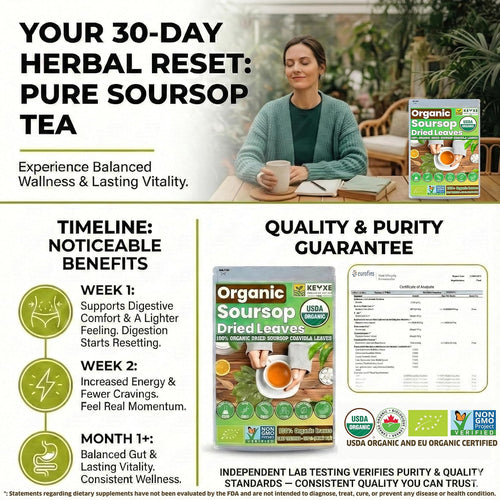160+ USDA Organic Soursop Graviola Dried Leaves, Non GMO, 100% Organic Whole Soursop Leaves, Caffeine Free, Gluten Free, Wildcrafted & Authentic, Hojas de Guanabana, te de graviola , Guanábana Hojas Loose Leaf Herbal Tea