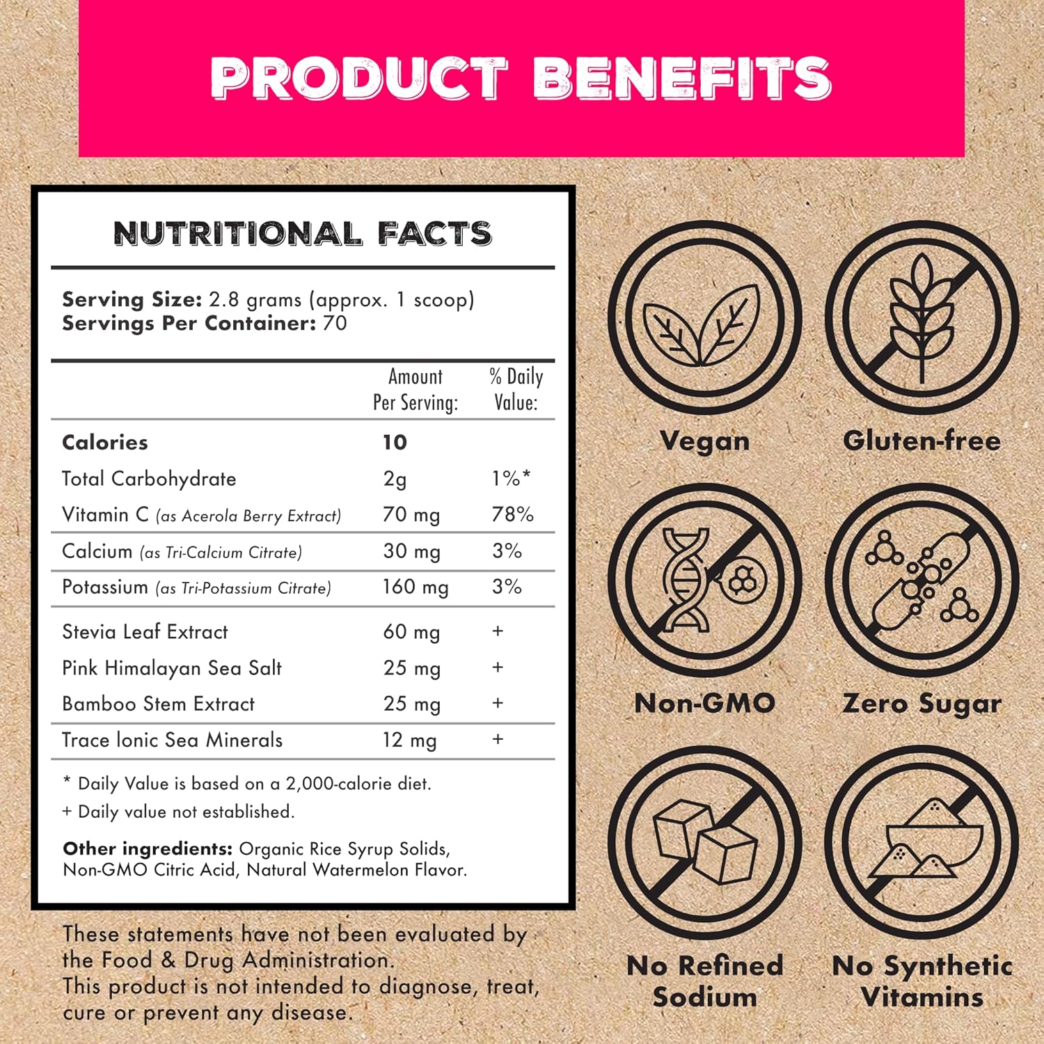 Superieur Electrolytes – Plant Based Electrolyte Supplement w/Sea Minerals for Hydration & Recovery – Keto Friendly, Non-GMO, Zero Sugar, Vegan Healthy Sports Drink Powder – Watermelon (70 Servings)