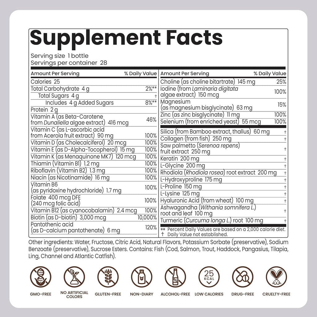 Liquid Hair Growth Supplement with Biotin. Ready-to-Drink. Clinically Proven for Stronger and Shinier Hair, Less Shedding, + Scalp Coverage. Anti-Hair Loss. 28 Servings Ultimate Hair Booster