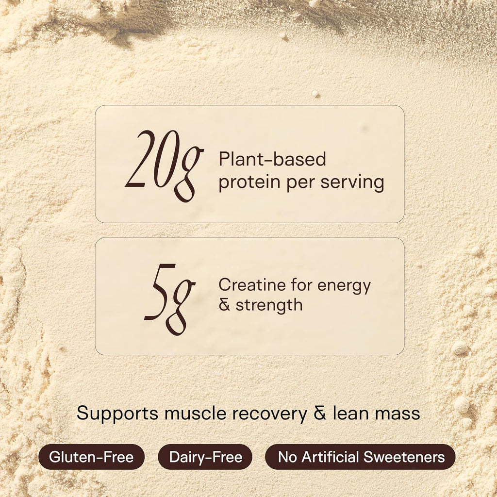 Happy Aging Protein Powder for Women, 20g Organic Pea & Pumpkin Seed Protein, 5g Creatine, Monk Fruit Sweetened, Organic Cocoa & Chia, Clean Simple Eats Vegan Plant Based Protein