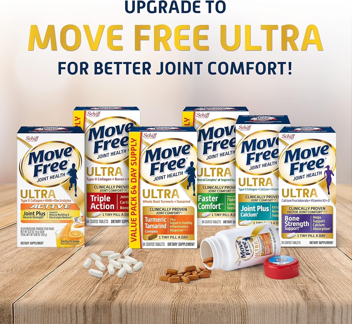 Move Free Advanced Glucosamine Chondroitin MSM Joint Support Supplement, Supports Mobility Comfort Strength Flexibility & Bone - 120 Count (Pack of 3)