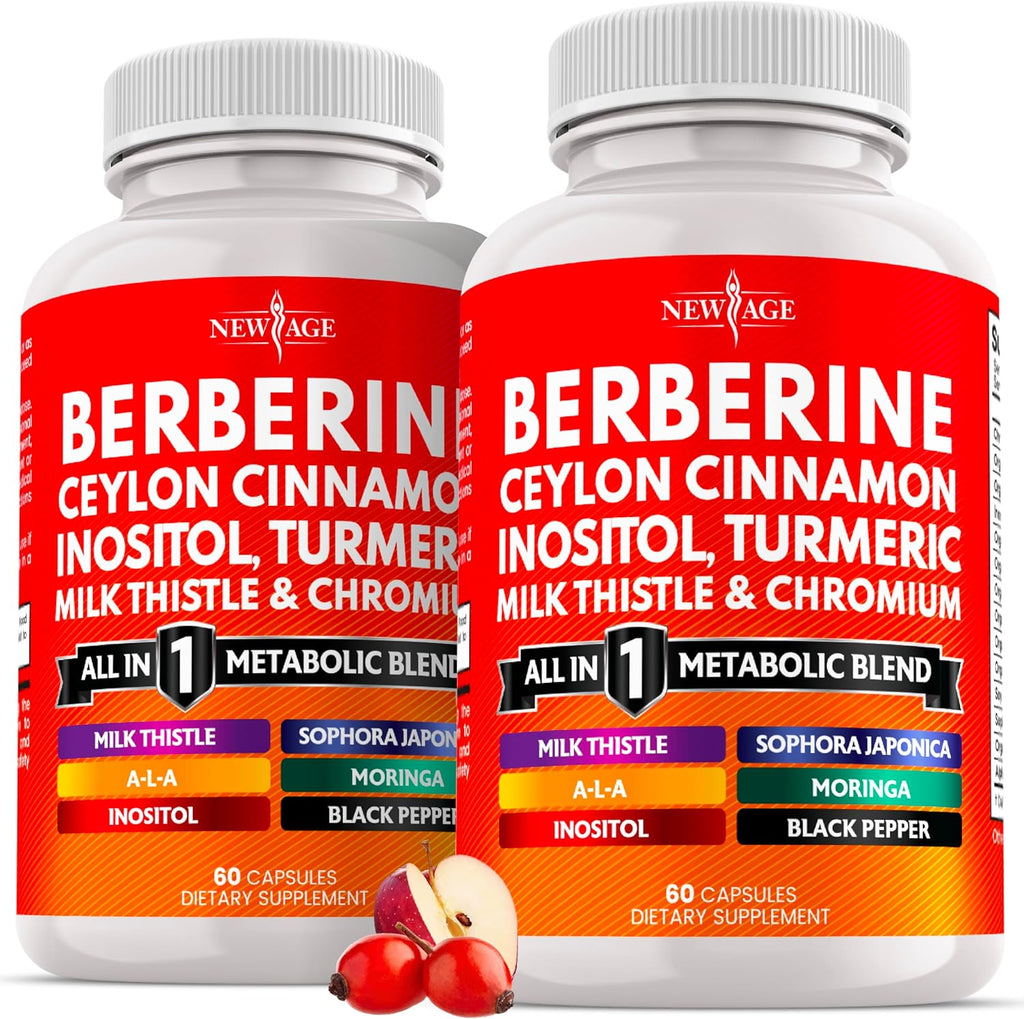 Berberine and Ceylon Cinnamon Supplement - Bitter Melon, Glucomannan, Gymnema Sylvestre, Chromium, Moringa, Milk Thistle, Turmeric, Inositol Pills - 120 Count