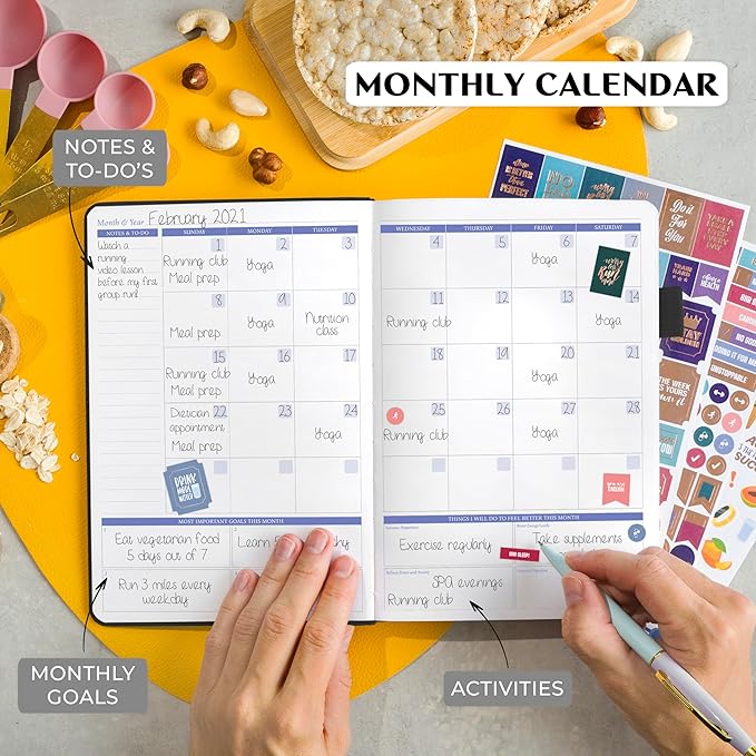 Legend Wellness Planner & Food Journal – Daily Diet & Health Journal with Weight Loss, Measurement & Exercise Trackers – Lifestyle & Nutrition Diary – Lasts 6 Months, A5 size – Black