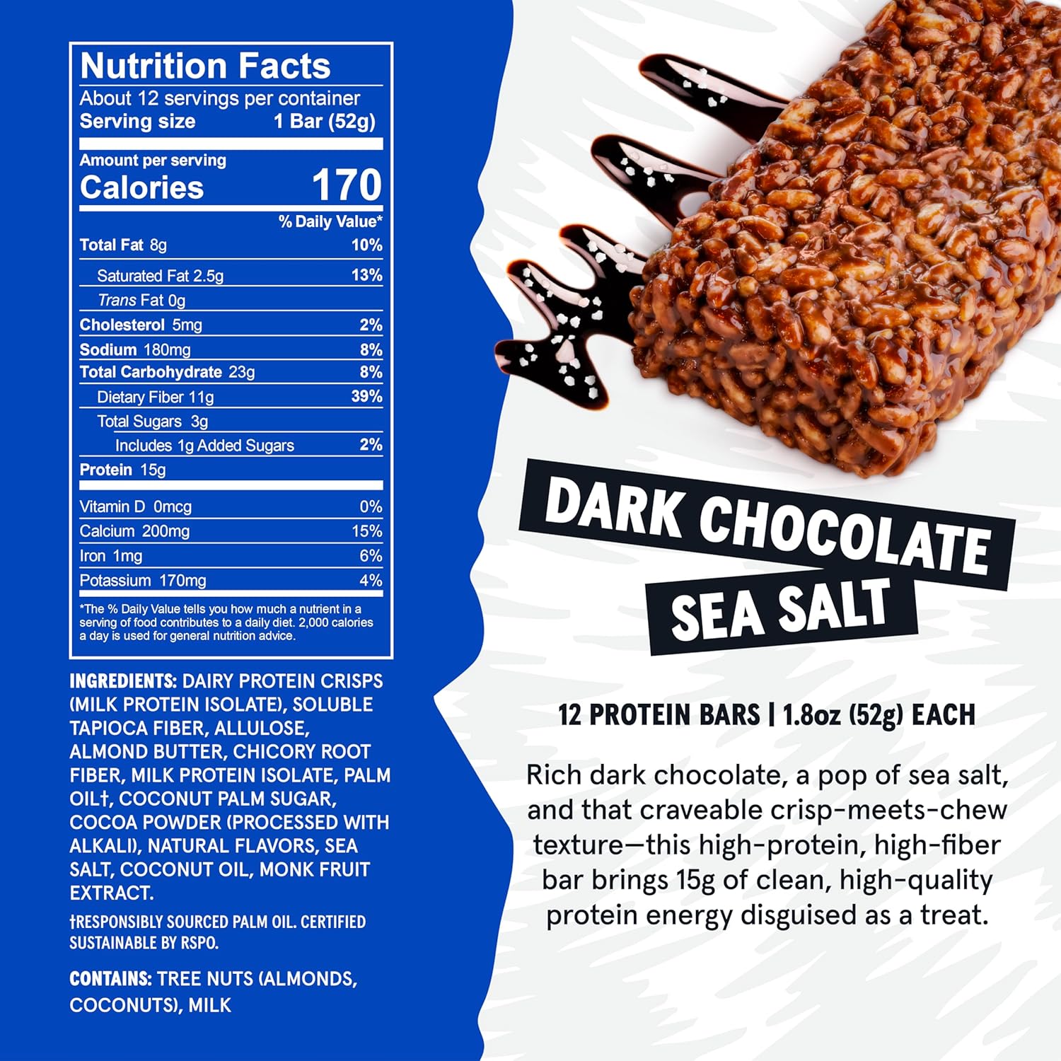 Wild Fox Protein Bars - Keto-Certified High Protein Snack with No Refined Sugar, Great Taste, 15g Protein, and No Seed Oils, Dark Chocolate Sea Salt