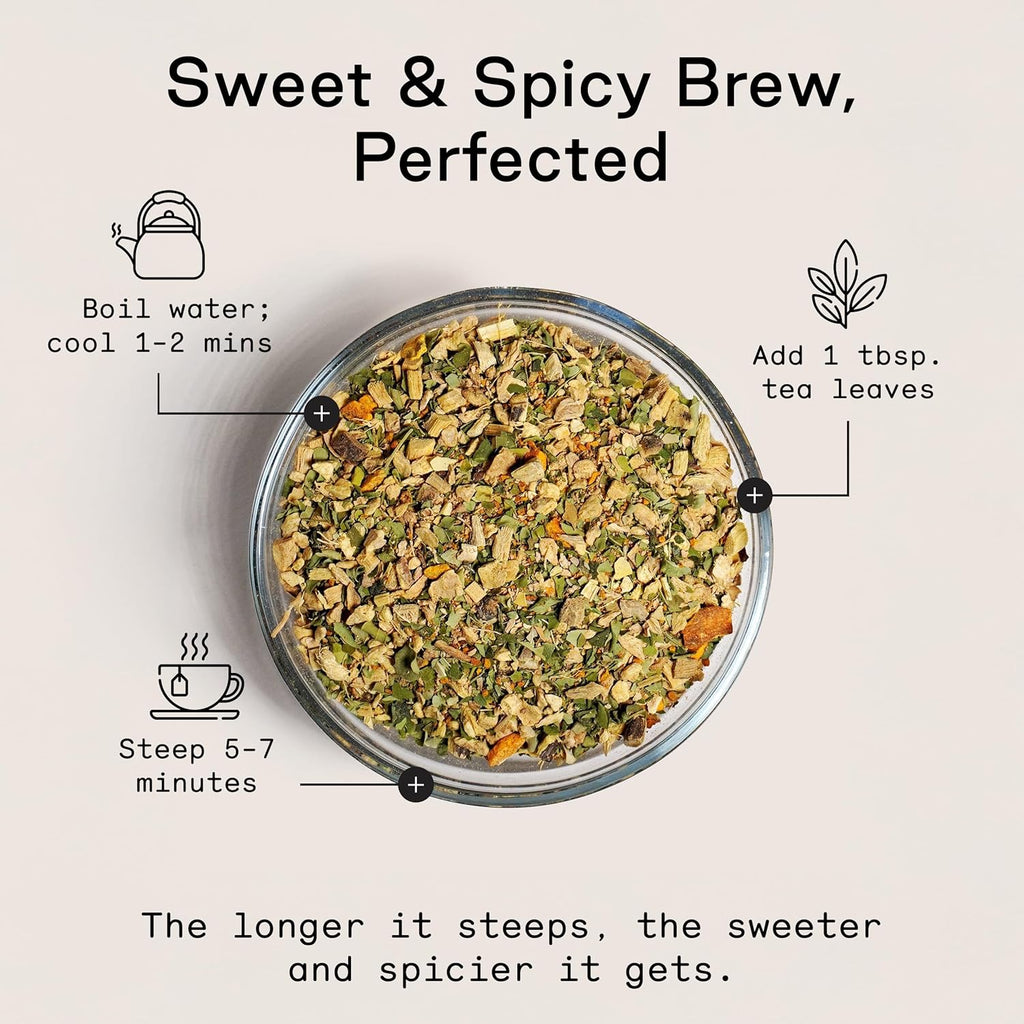 Firebelly Tea A Good Root, Organic Ginger, Turmeric & Galangal Tea, Herbal Loose Leaf Blend, Caffeine Free, Spicy Warming Tea for Digestion & Daily Wellness, 4.4oz